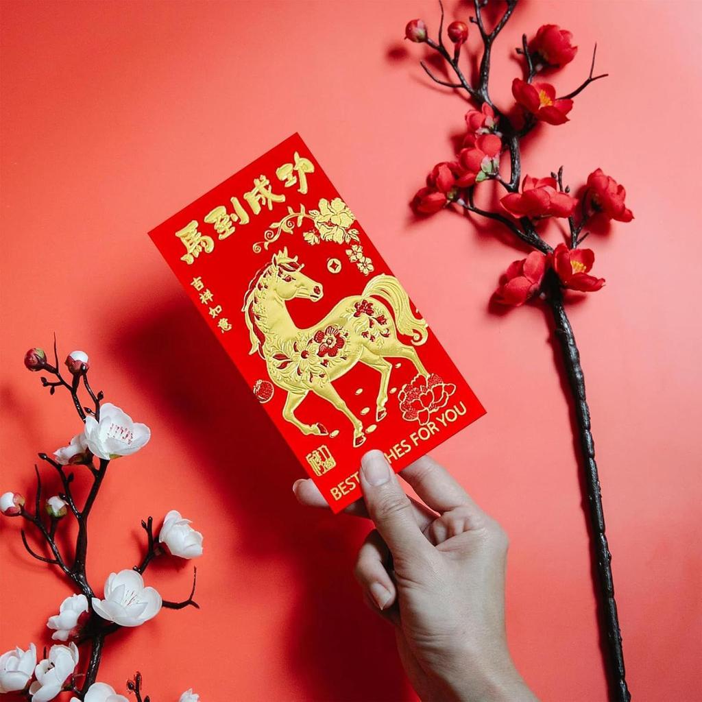 Year of the Horse Red Envelopes 6 Pieces Holiday Party Supplies Spring Festival Red Packets for Event Planners Wedding Birthday