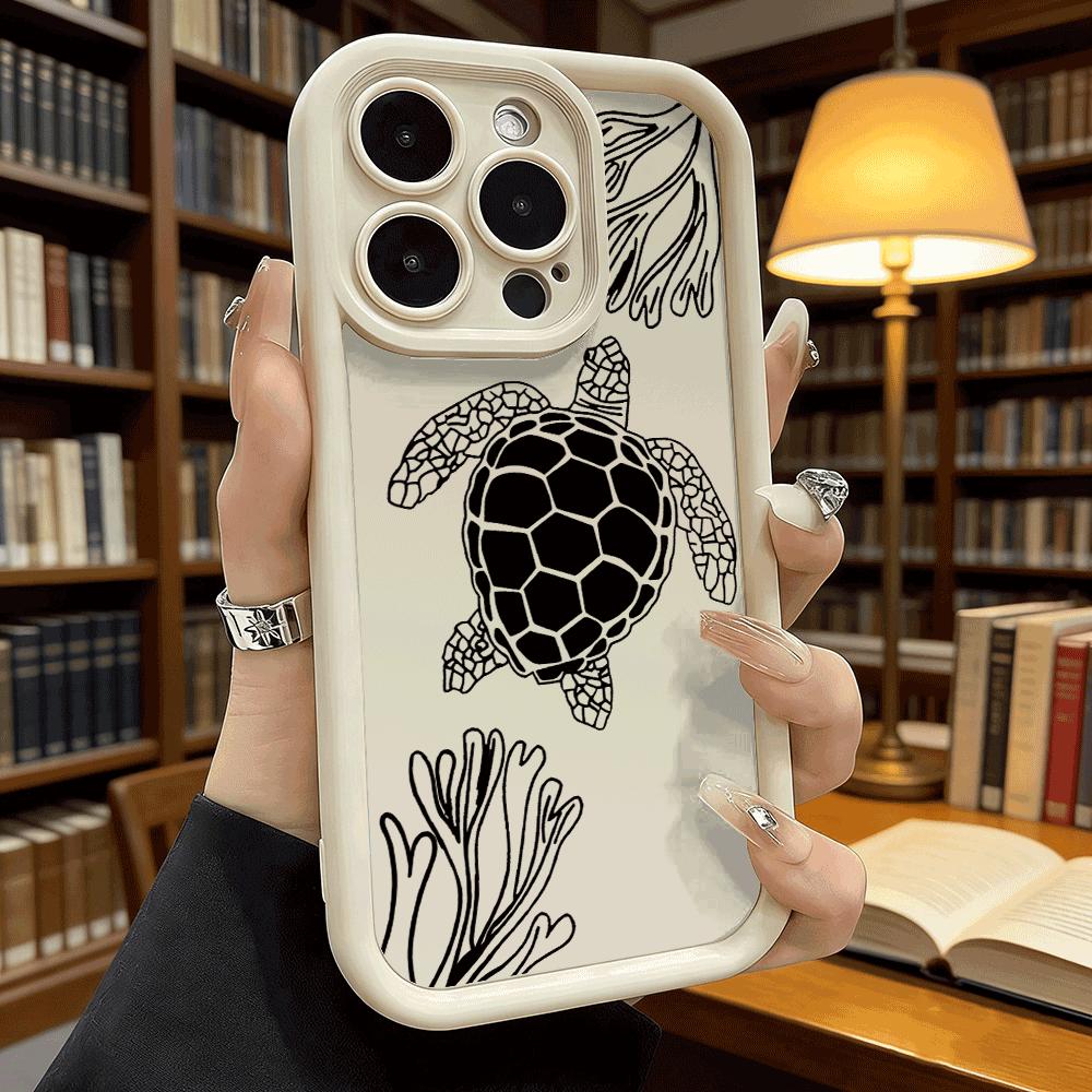 Sea Turtle Line Art with Coral Phone Case for iPhone 17 16 15 14 13 12 11 Pro Max Plus Anti Scratch, Gel Flexible Protective