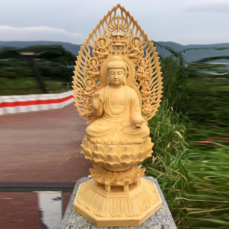 

Cypress Wood Hand Carving Craft Buddha s Medicine Master Amitabha Buddha Statue Sitting Lotus Sculpture Decoration High 28cm 1Pc