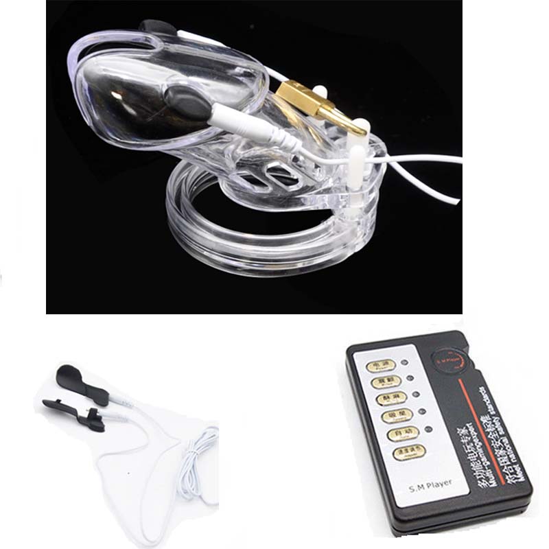 Electro Shock Male Chastity Cage Restraint Locking Ring Belt E-Stim Device  Penis Stimulation Sex Toy for Men Adult Sex Game