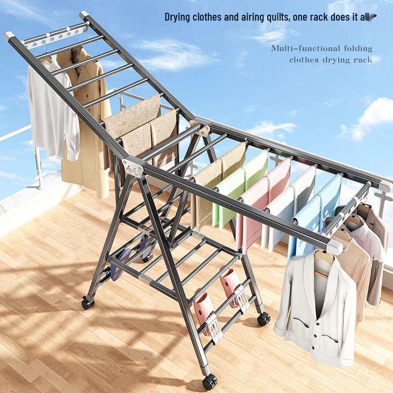 Foldable Indoor Clothes Drying Rack with Quilt Support