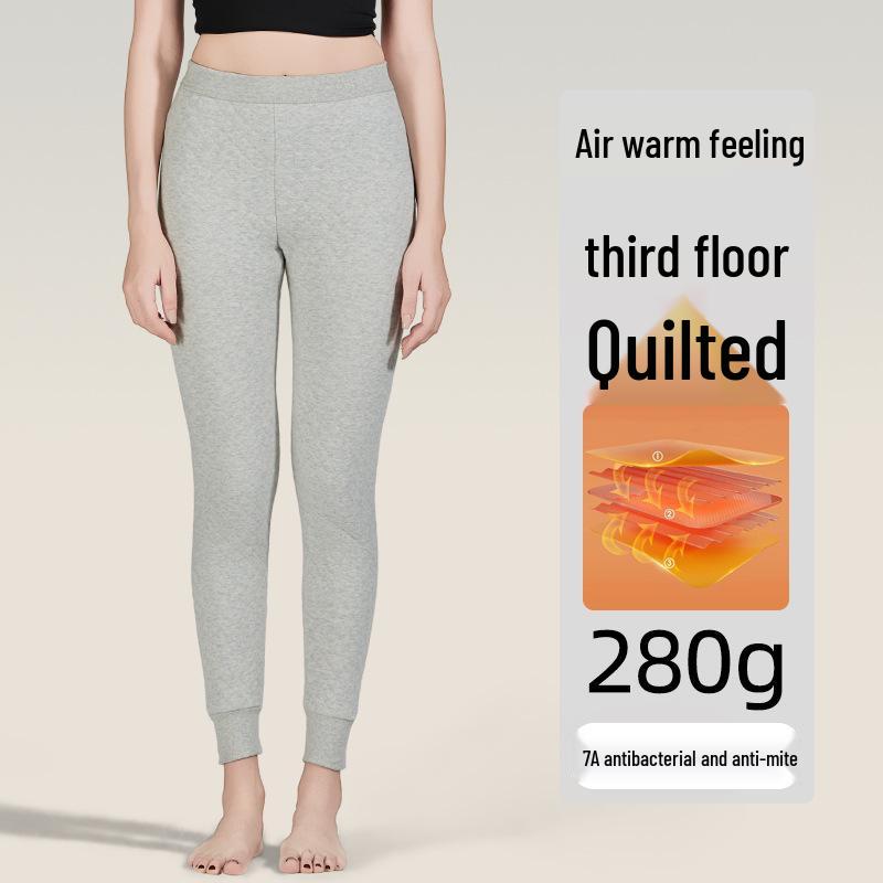 Women's Quilted 280G Pure Cotton Warm Trousers - Antibacterial Base Layer for Autumn & Winter