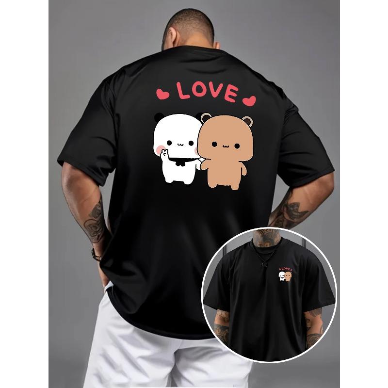 

Новая мужская повседневная удобная футболка с коротким рукавом и круглым вырезом, легкая и дышащая, с изображением пары панд по имени Бубу Дуду, идеально подходит в качестве подарка S чёрный