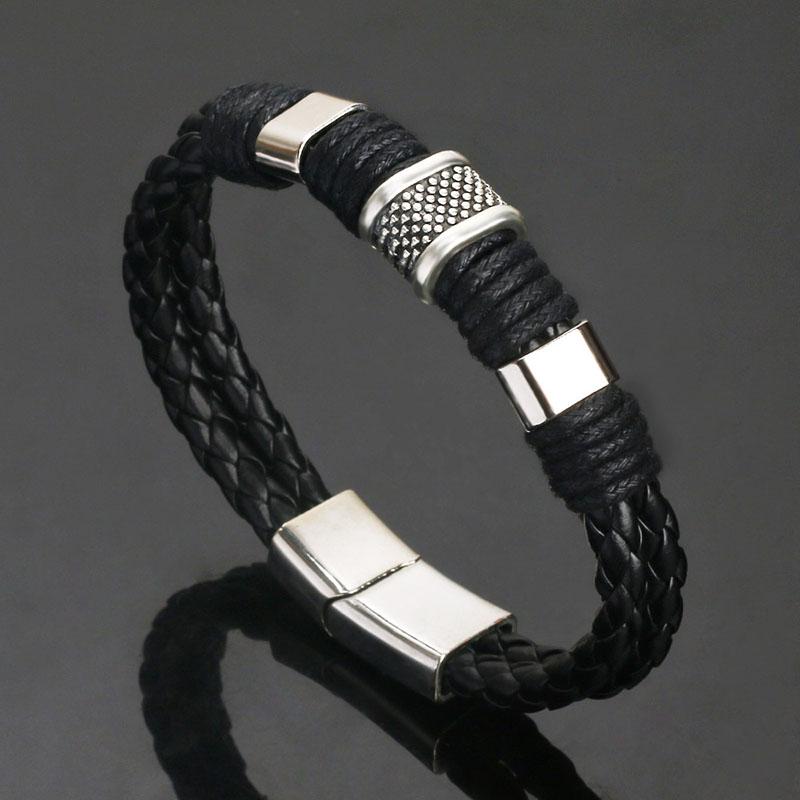 Vintage Genuine Leather Bracelet for Men Handmade Woven Bracelet Magnetic Clasp Wrap Bracelet Homme Hand Jewelry Accessories New