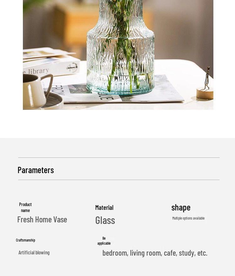 Nordic Glacier Glass Vase for Fresh Flowers, Large Transparent Hydroponic Flower Arrangement Decor for Living Room.