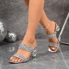 Mode Neue Mode Glänzendes Gold Silber Damen Sandalen Sommer Kristall Hohe Absätze Partyschuhe Frau Bequeme Dicke Absatz Pantoletten Sandalen