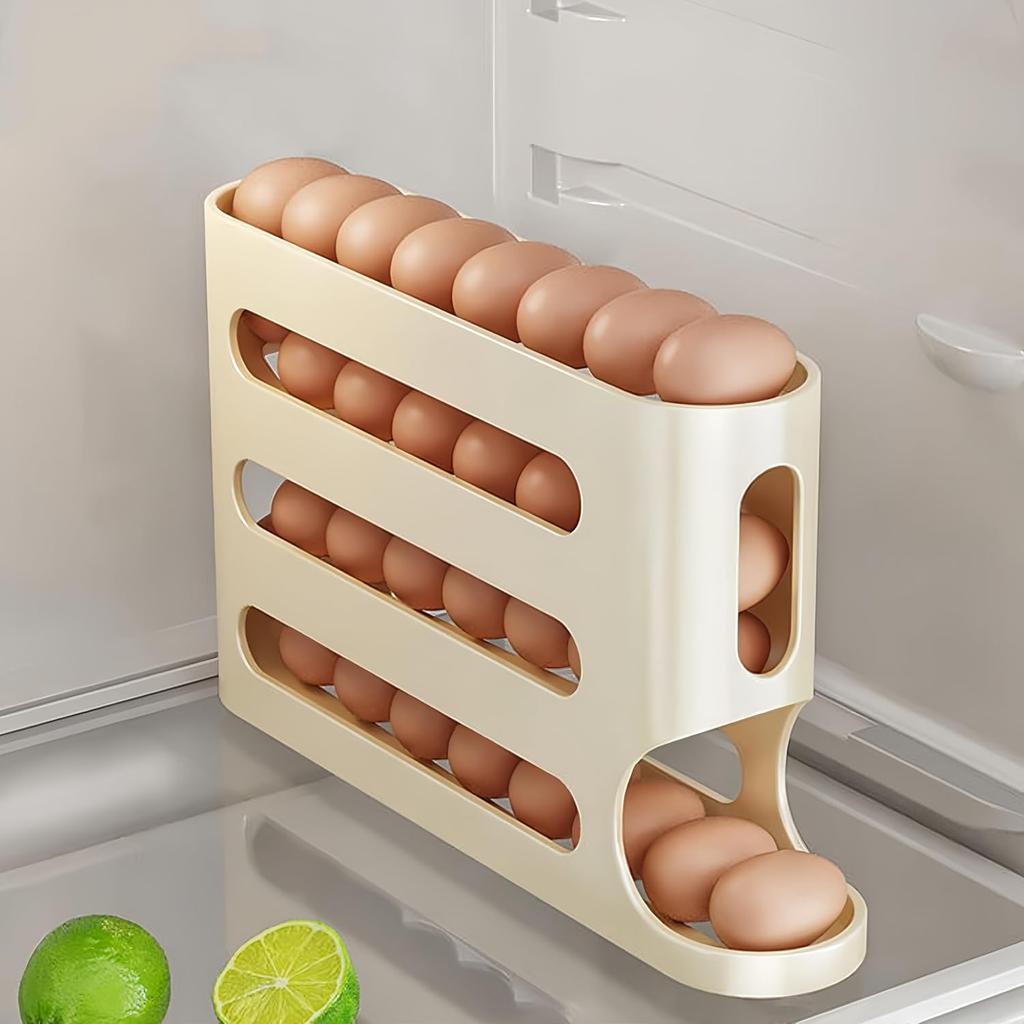 Egg Holder for Fridge, Egg Container for Refrigerator, Space-Saving Automatic Rolling Eggs Dispenser, 4 Tiers Fridge Egg Rack for Refrigerator Holds