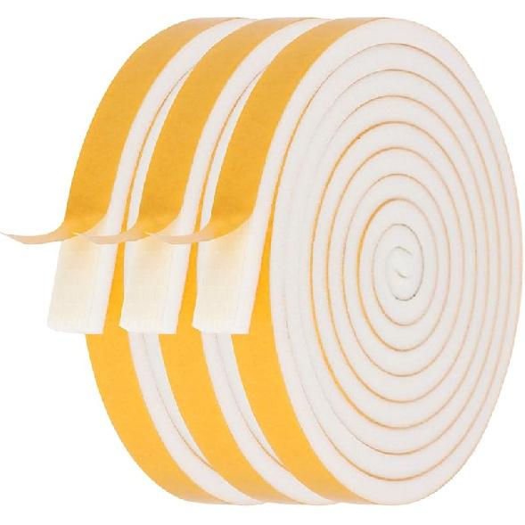 Door Weather Stripping-3 Rolls, 1/2 Inch Wide X 1/2 Inch Thick Total 20 Feet Long, Adhesive Foam Seal Tape for Window Insulation(6.5ft x 3 Rolls) 1/4  (W) x 1/16  (T) x 26