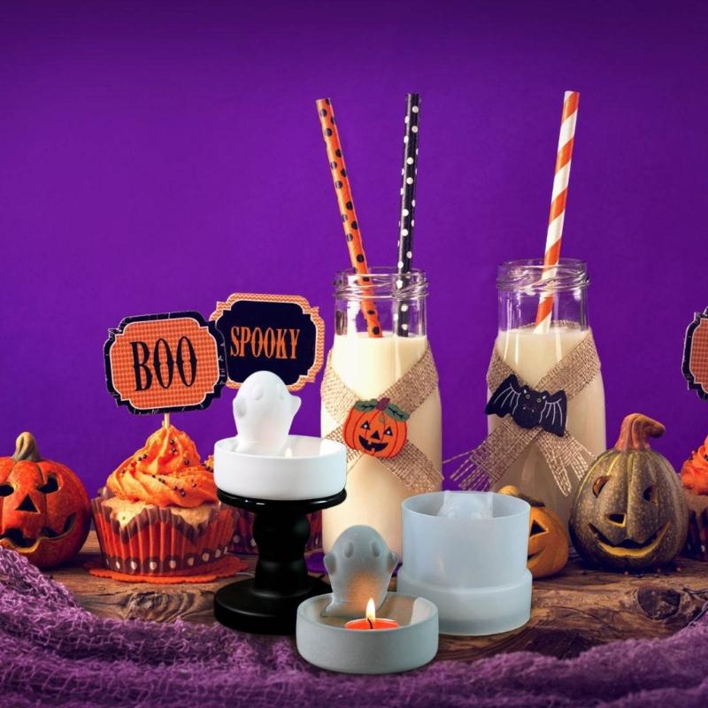 Candlestick Silicone Mold Halloween Spirit Candle Base Mold High Temperature Resistant Candle Holder Decorations Mould
