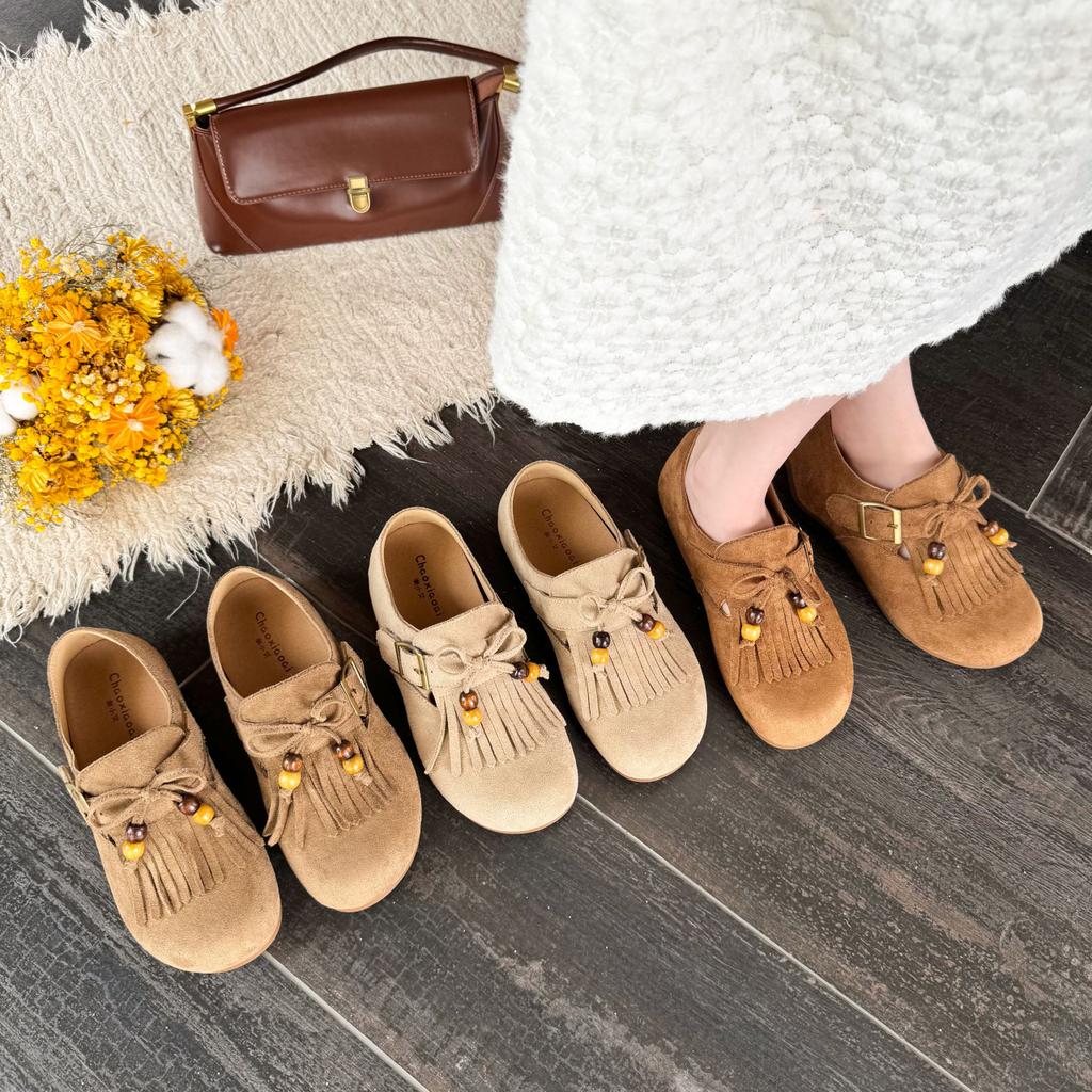 Birken Single Shoes Women's 2025 Spring and Autumn New Versatile Soft Sole Birken Round Head Tassel One Pedal Lazy Doudou Single Shoes