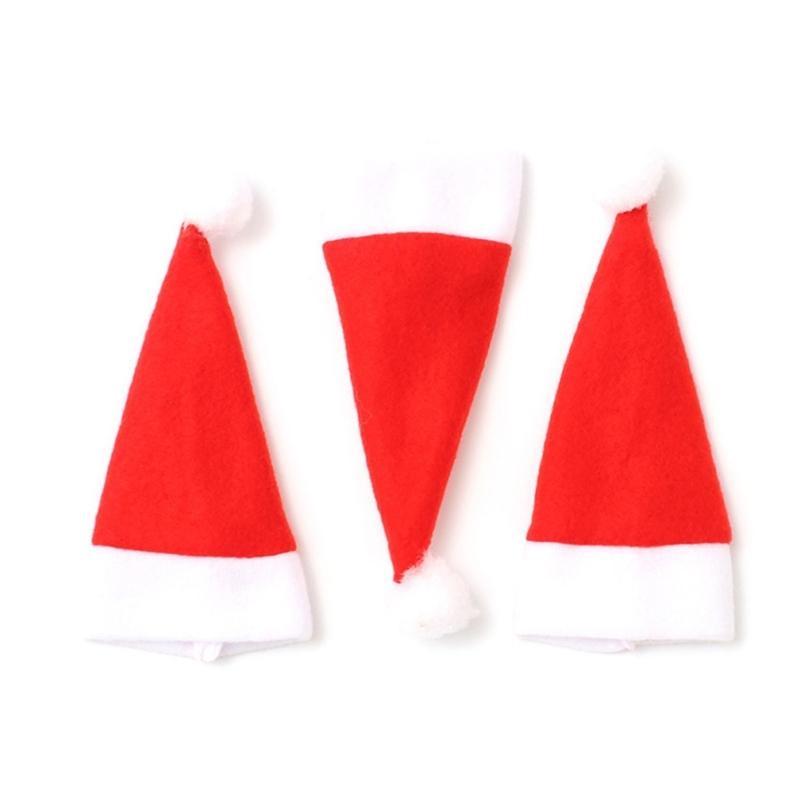 24TE 30pcs Mini Christmas Santa Hats Wine Bottle Decor New Year Gift Kitchen