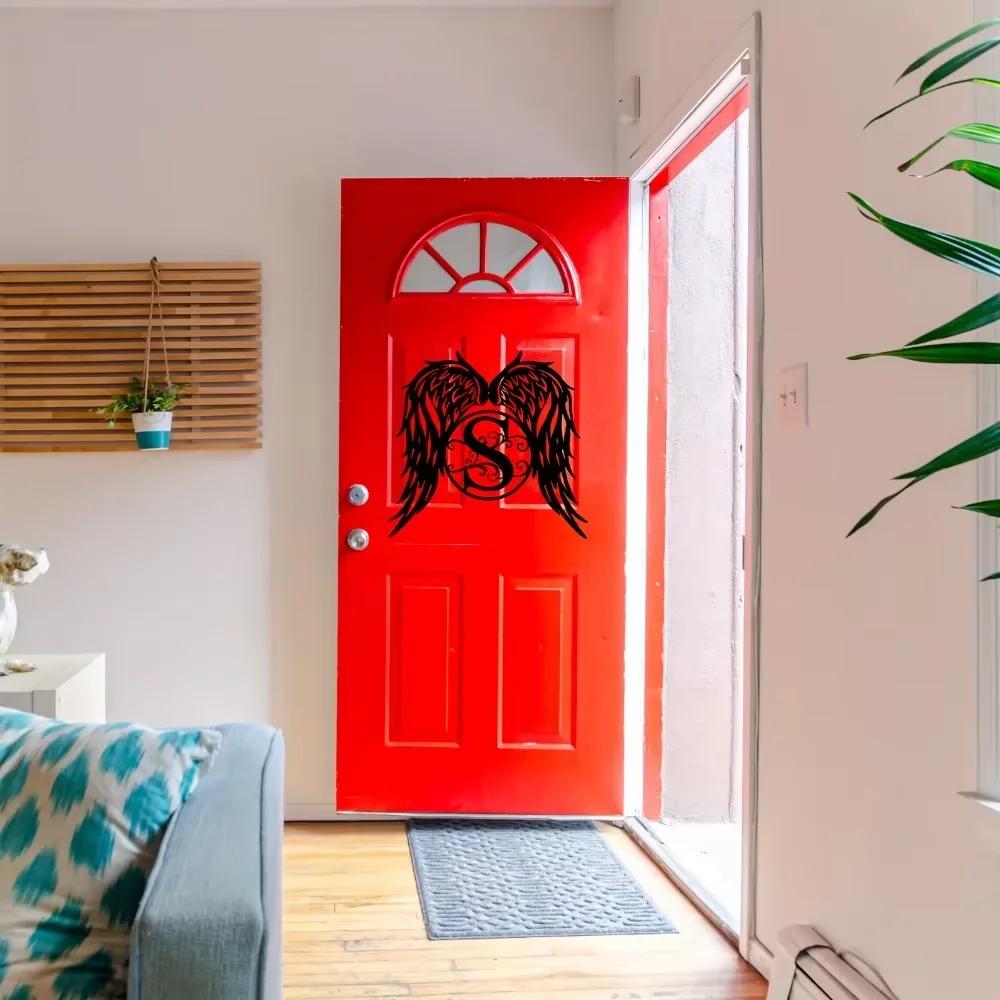 Chic One Piece Personalized Feather Wings Metal Sign Housewarming Wedding Gift Elegant Door Hanging Wall Art