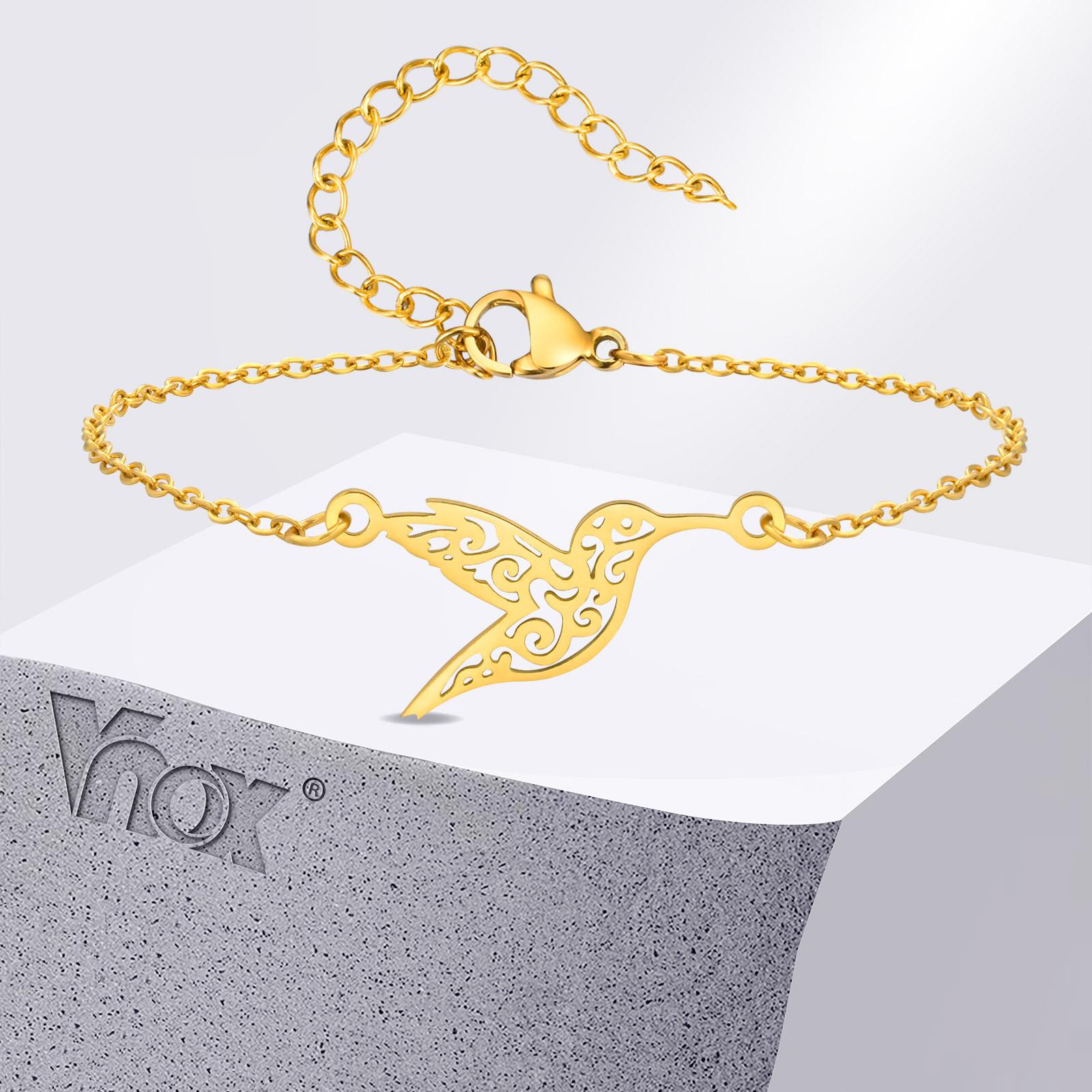 

Vnox Hummingbird Birds Bracelets Women s Jewelry Hollow Animal Fashion Pendant Stainless Steel Bracelet Gifts To Mom Cards