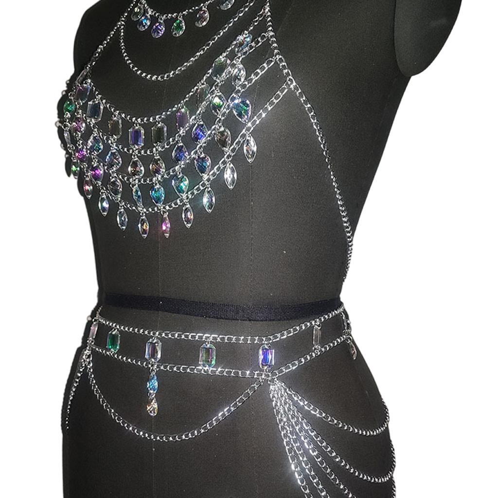Rhinestones Body Chain Crystal Chest Chain Bra Top Waist Chains Summers Beach Body Jewelry Accessories for Women Girls