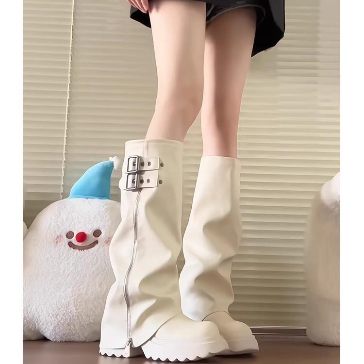 

Wedge Temperament Motorcycle Boots Women 2026 New French Retro Pointed Toe No Knee Pant Tube Knight Boots 42