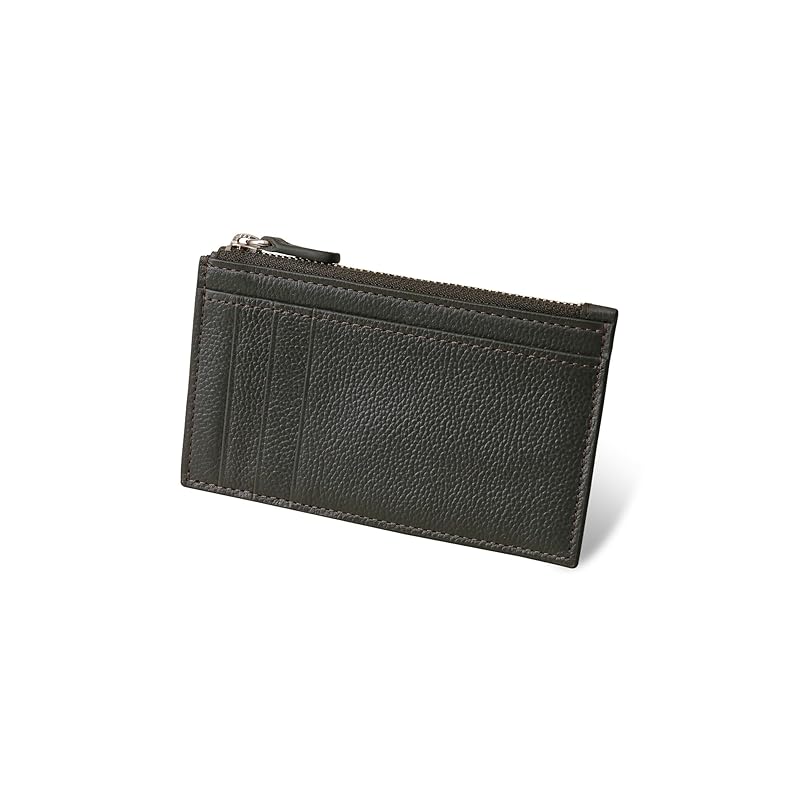

[Business Leather Factory] Smart Wallet Water repellent original leather cow leather unisex thin coin purse 3 cards YKK zipper (black olives)