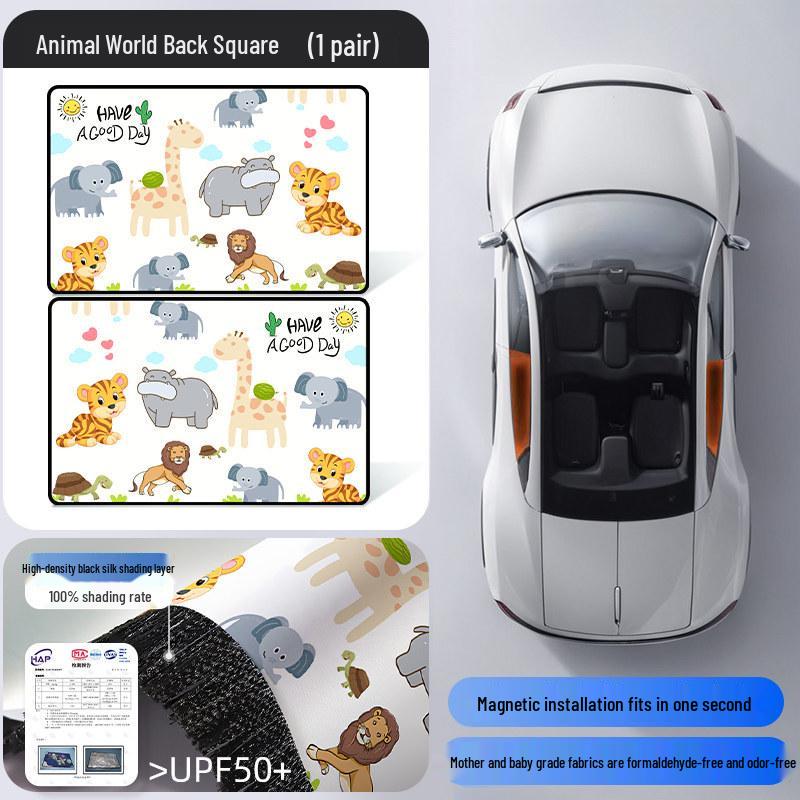 Children's Car Sunshade: Heat-Blocking, Retractable Magnetic Curtain with Cartoon Design for Baby Privacy