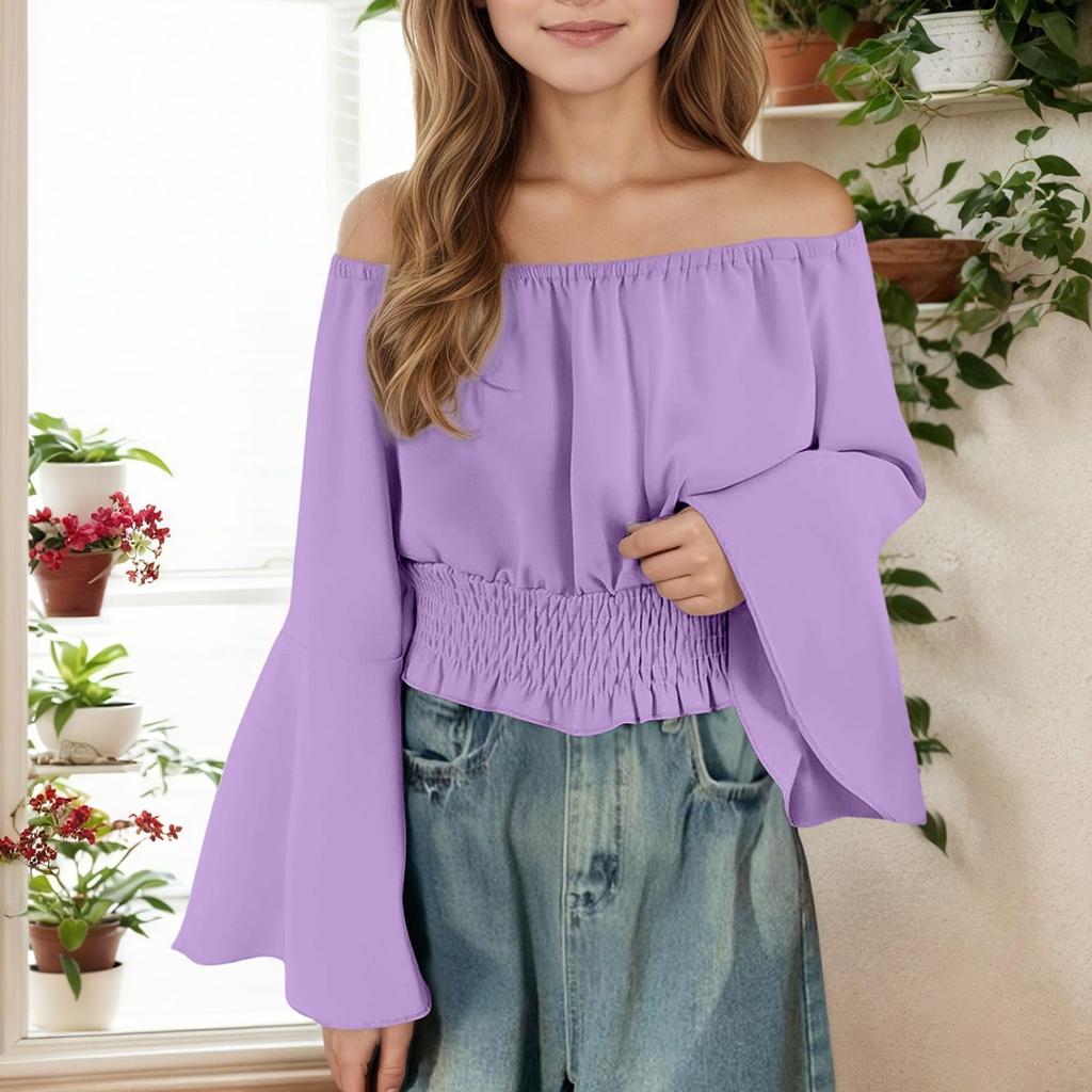 Girls Casual Off Shoulder Everyday  Soft Breathable Stylish Top