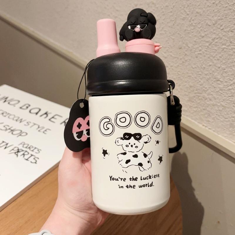 Thermos Cup High Value Cartoon Straw Cup Portable Stainless Steel Student Vacuum Cup