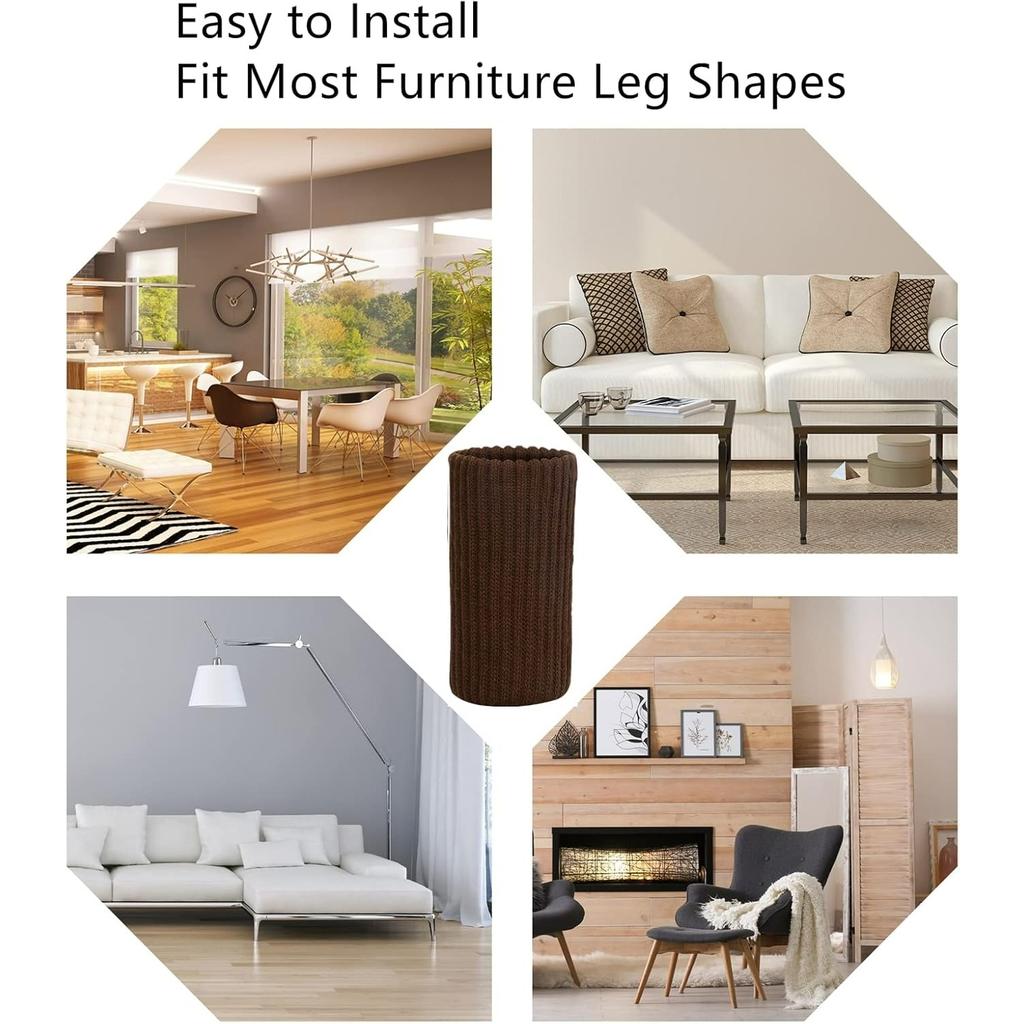 Furniture Leg Socks - Coffee Knitted Furniture Socks, Double Thickness Chair Leg Floor Protectors, High Elastic Chair Leg Covers Furniture Caps Set