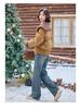 YJ6838 Women's Winter Down Jacket: Versatile Spliced Denim Lapel with Particle Fleece and 90% White Duck Down