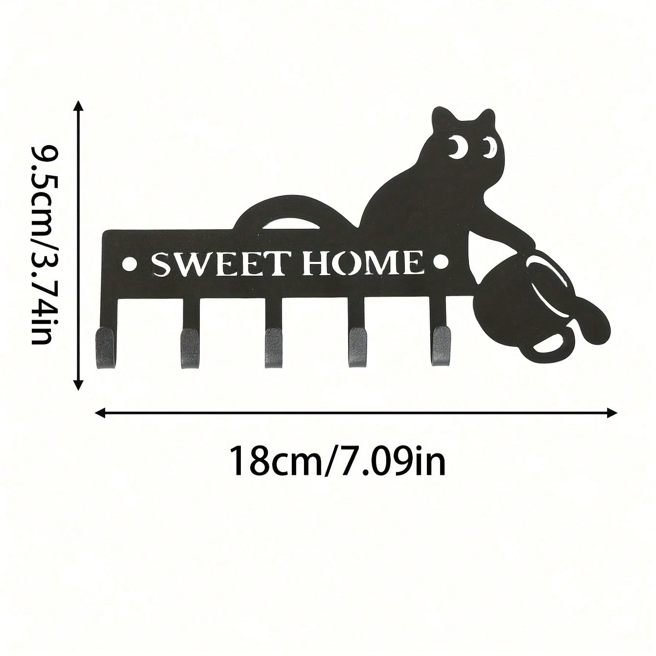 

Black Metal Cat Keychain Wall Mount Home Sweet Home Decor 18x9.5