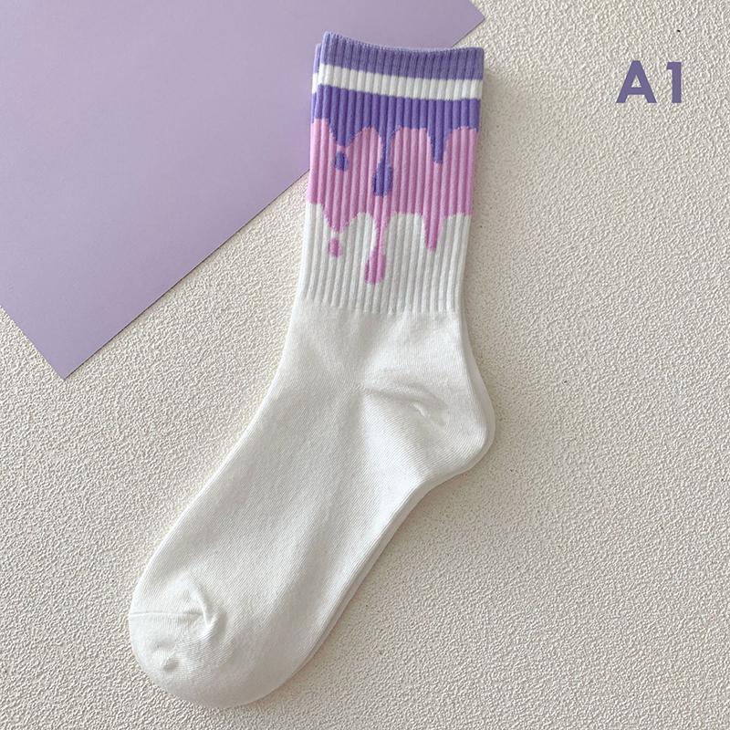1Pair Purple Lovely Socks Children'S Women'S Warm Cotton Socks Medium Tube Autumn