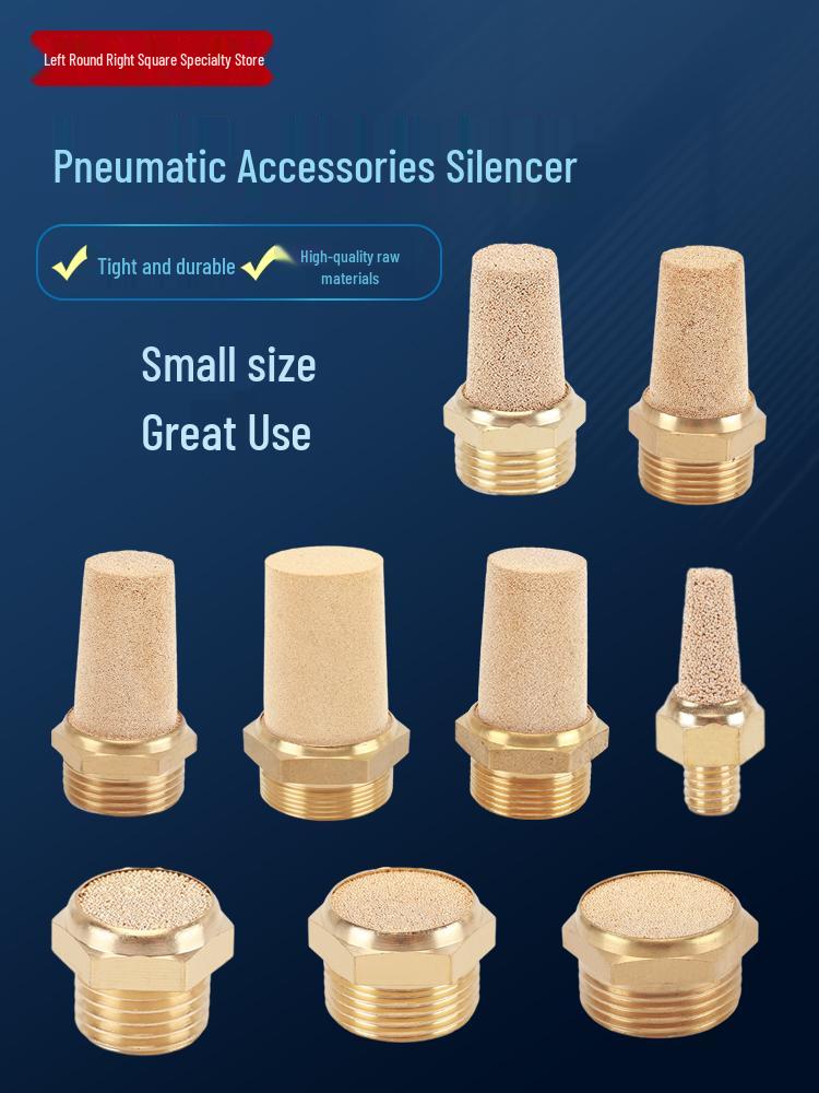 Pneumatic Brass Solenoid Valve Muffler - Copper Throttle Silencer with Long/Flat Head for Noise Reduction