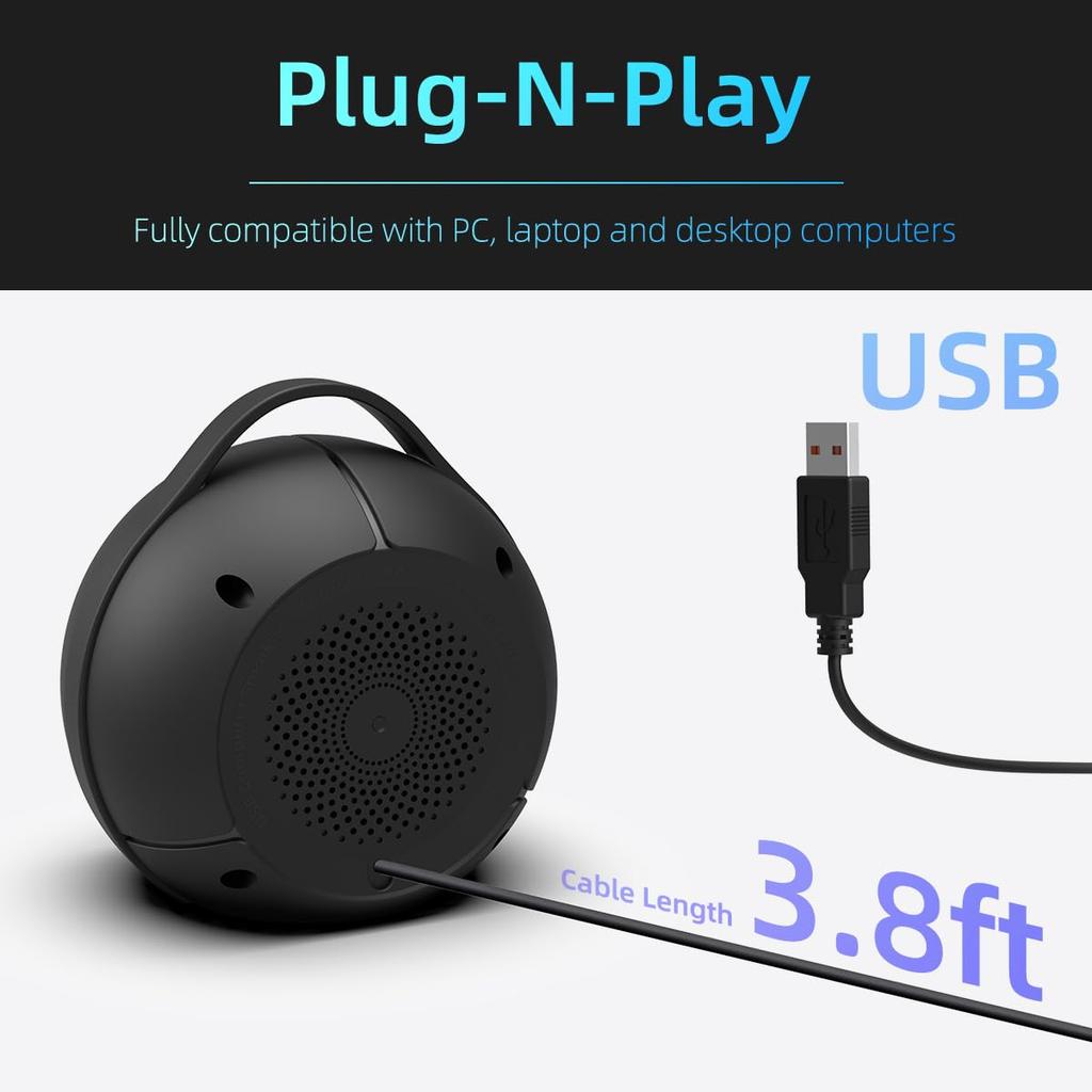 LLR096 Ball Shape USB Mini Desktop Speaker 5W Wired Subwoofer with RGB Light for PC Laptop