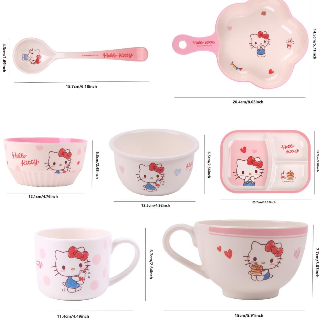 1 szt. Sanrio Hellokitty Naczynia Bezpieczne i Odporne na Ciepło Talerz Trzy Komory Uchwyt Łyżki Kubek Melamina Naczynia Stołowe Na Sztućce Miska