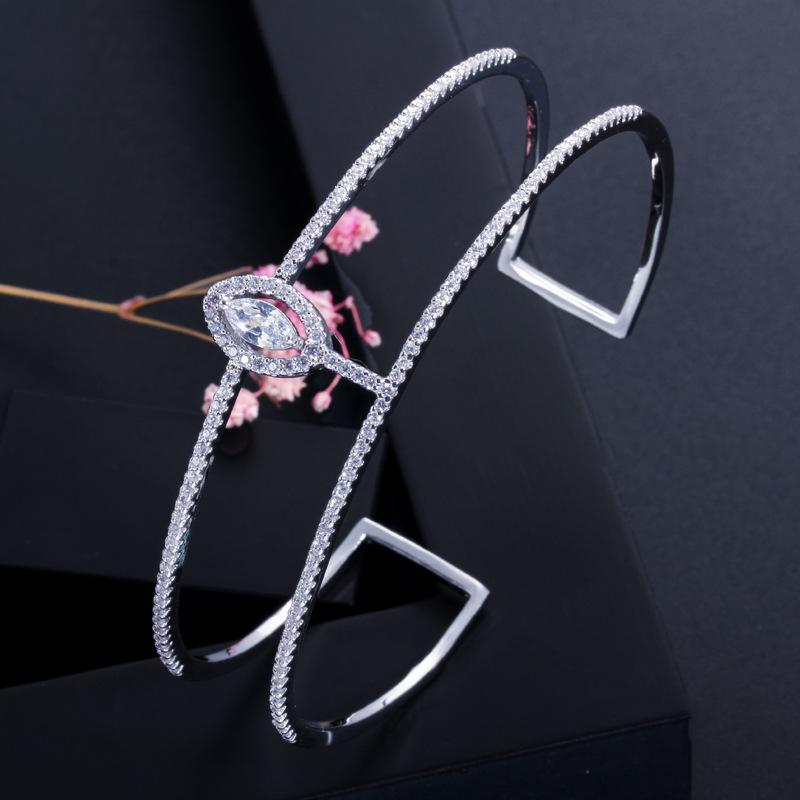 S0146 Jewelry, Micro-Inlaid Zircon Two-Layer Opening Adjustable Bracelet, Clothing Accessories Women
