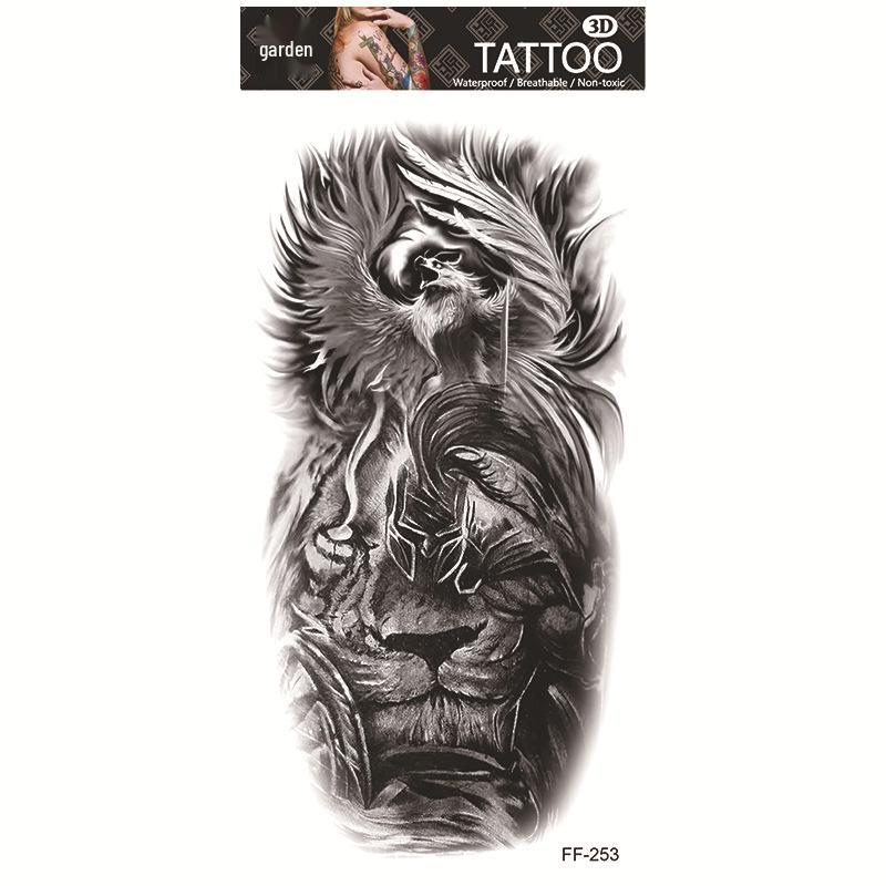 Adesivi per tatuaggi impermeabili Yuanhua - Totem con testa di lupo e disegni di testo arabo