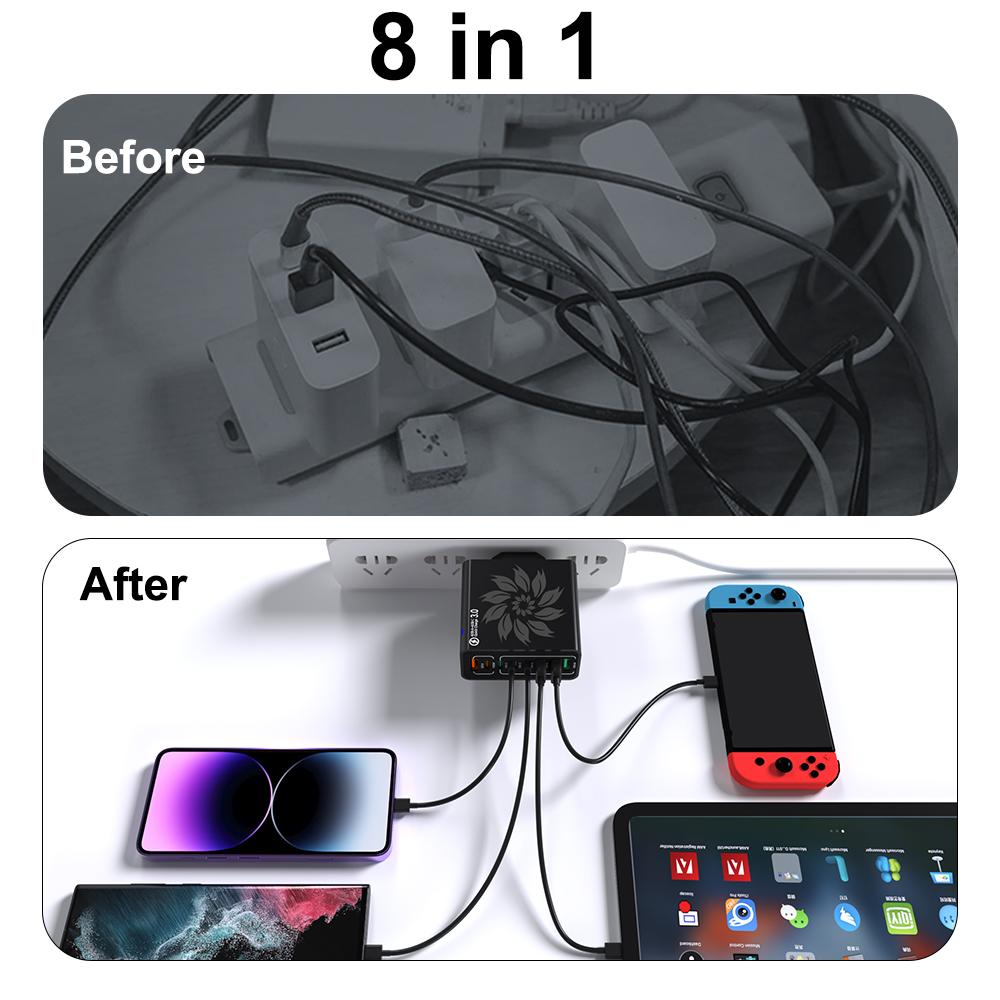 65W USB Charger PD Type C Fast Charging Phone Charger Adapter for IPhone Samsung Xiaomi 8 Ports EU/US/KR Plug Quick Wall Charger