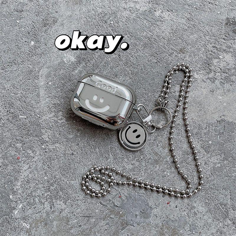 

Case Airpods4 Earphone Case Pro1.2 Generation Electroplating Silver Smiley Turntable Pendant Airpodspro2 Bluetooth Earphone Box Minimalist Ins One Two AirPods Pro2 [Transparent Smiley] with Smiley