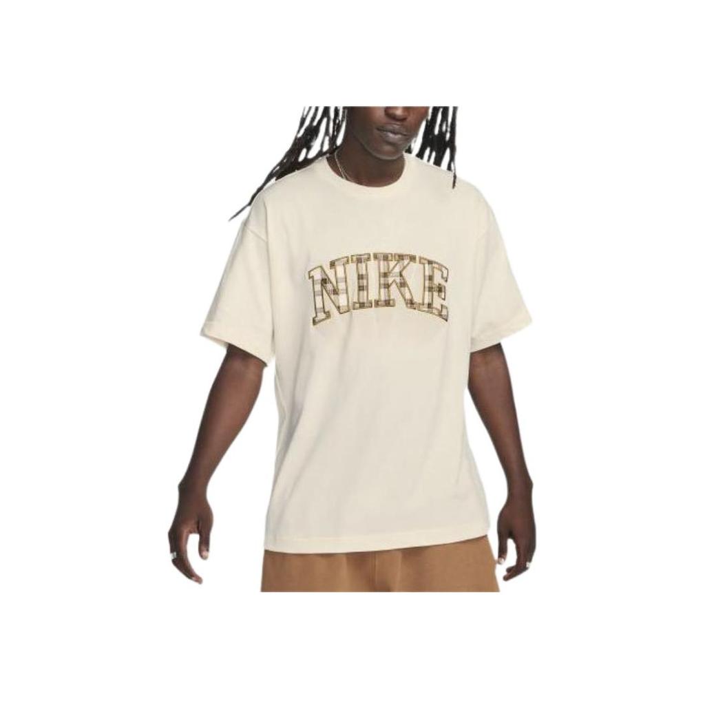 Nike Daily Vintage Series Letter Logo Print Plaid Casual Sports Spliced Comfortable Crew Neck Pullover Short Sleeve Drop Shoulder T-Shirt FB2736-110
