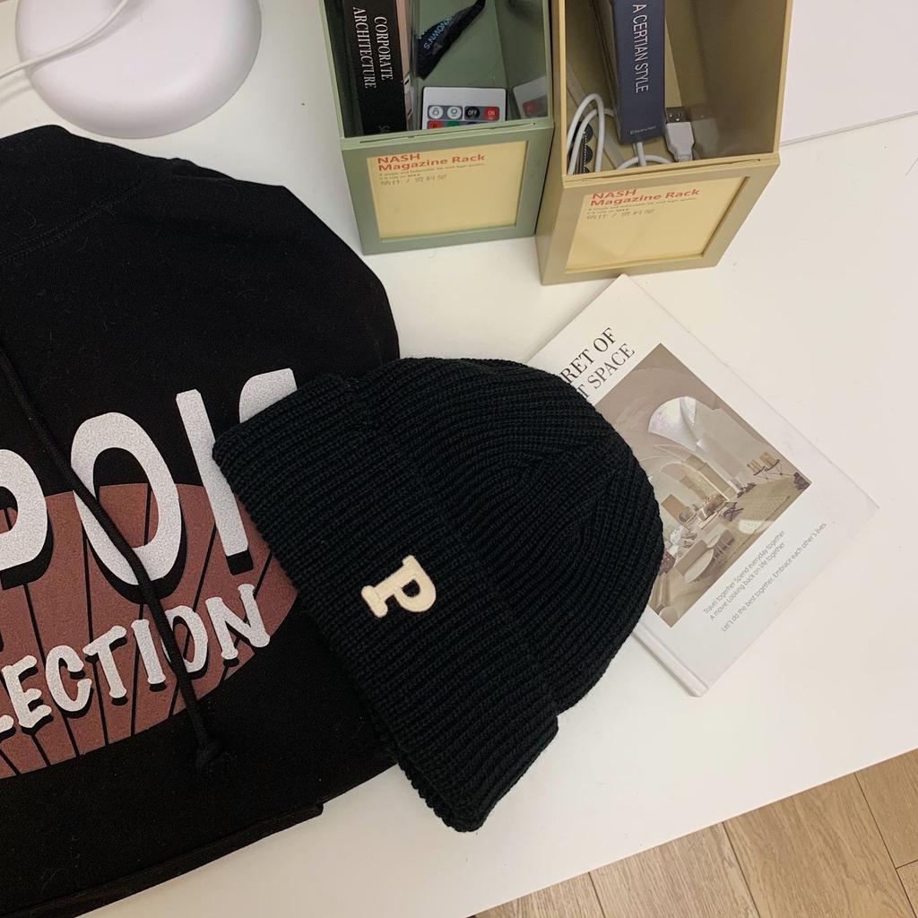 Women's Autumn and Winter Korean Version Ins Trendy Fashion Warm Men Versatile Student P Letter Casual Knitted Cold Hat