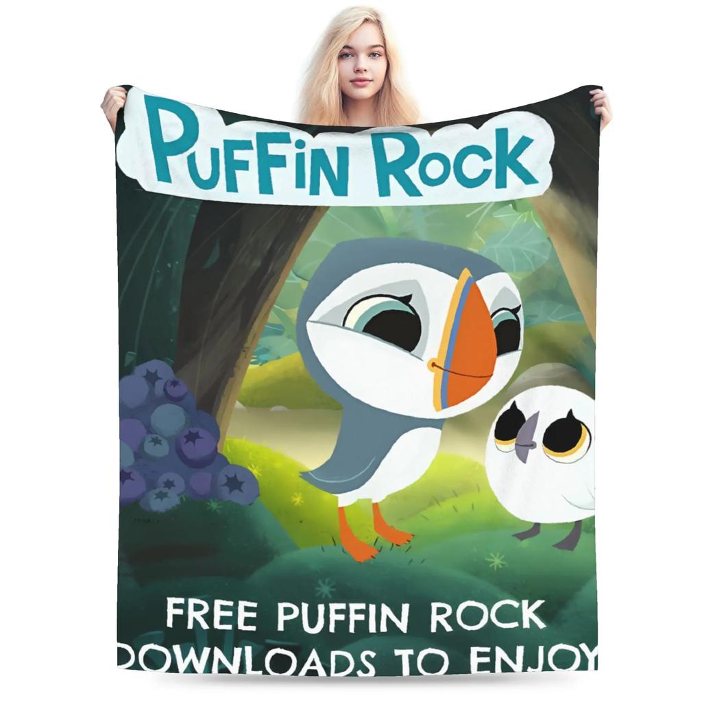 Puffin Rock Warm Soft Graphic Plush Throw Blanket for Kids Bedroom Flannel Bedspread Cover