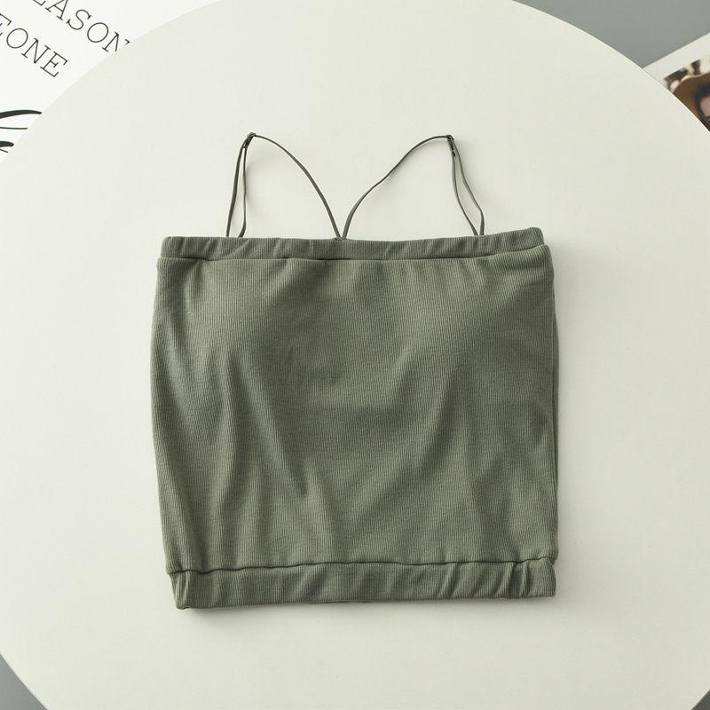 

Japanese Lace-up Chest Pad Gyaru Small Sling Tube Top Women Summer Wear-Free Underwear Sexy Inner wear Can Be Worn outside Base Vest Bean Green L