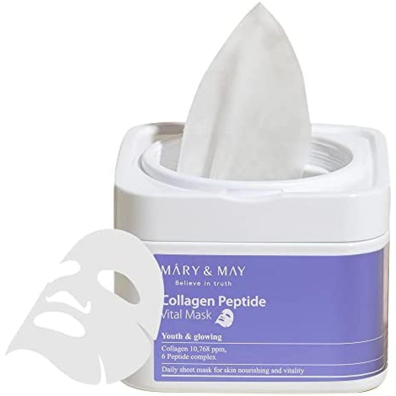 

Mary&May Collagen Peptide Vital Mask 30 шт/400 г, Антивозрастное, Увлажняющее, KBeauty, Корейская косметика, пробник