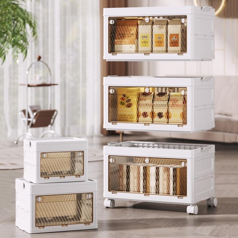 Multi Tier Foldable Storage Bins Stackable Toy Organizers with Doors Collapsible Plastic Book Containers for Home Kids Room