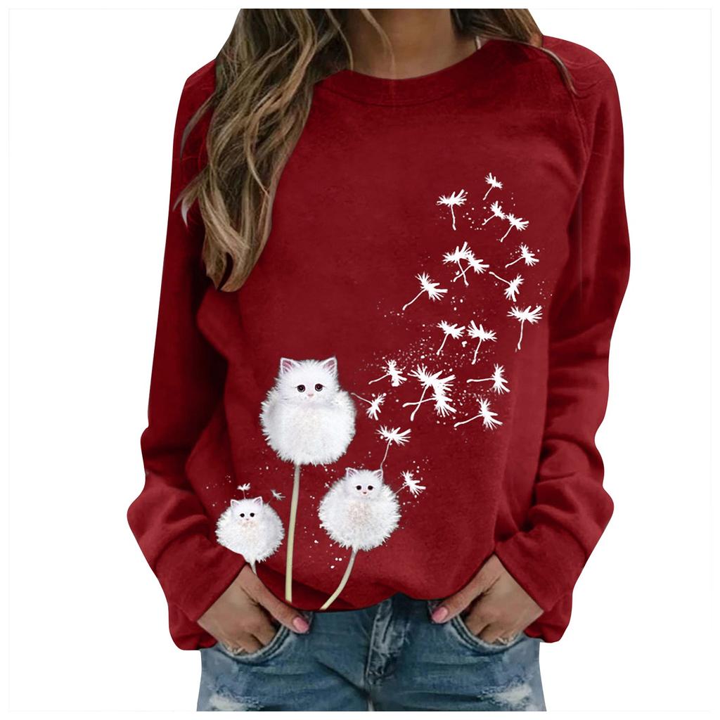 Printing Sweater Round Neck Pullover Top Casual Long-sleeved Women's T-shirt