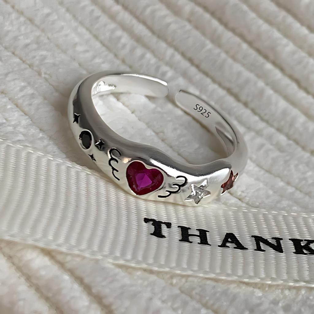 PANJBJ 925 Sterling Silver Four-pointed Star Shining Zircon Ring High-end Personalized Opening Adjustable Jewelry
