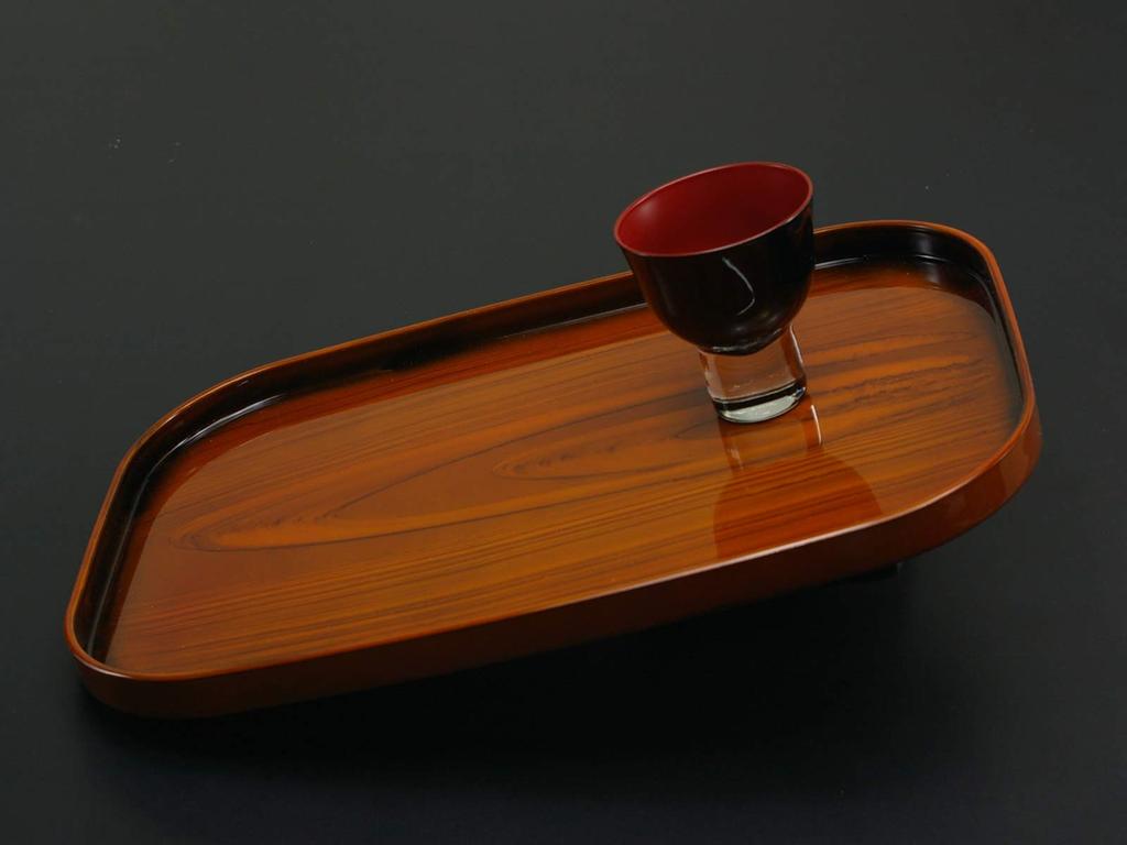 TATSU-CRAFT Pitatto Wood Grain Finish Tray, 36cm, with Non-Slip Surface, Brown, Teak Wood Grain, Stylish Non-Slip Plastic Tray, Available In Large