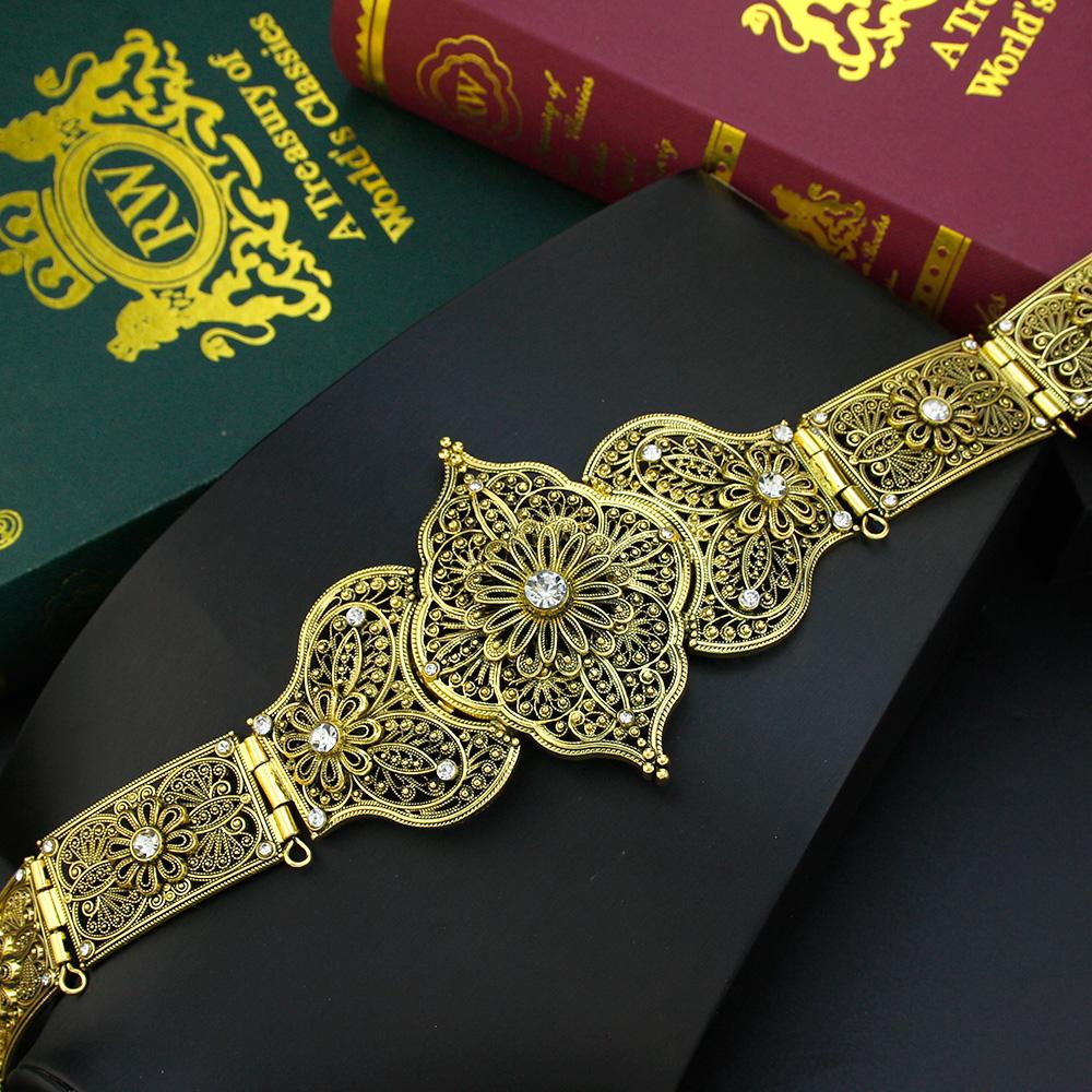 Chic Caucasus Women Belt Bride Wedding Jewelry Turkey  Abaya Dress Belt Metal Flower Waist Chain Stage Props Jewelry