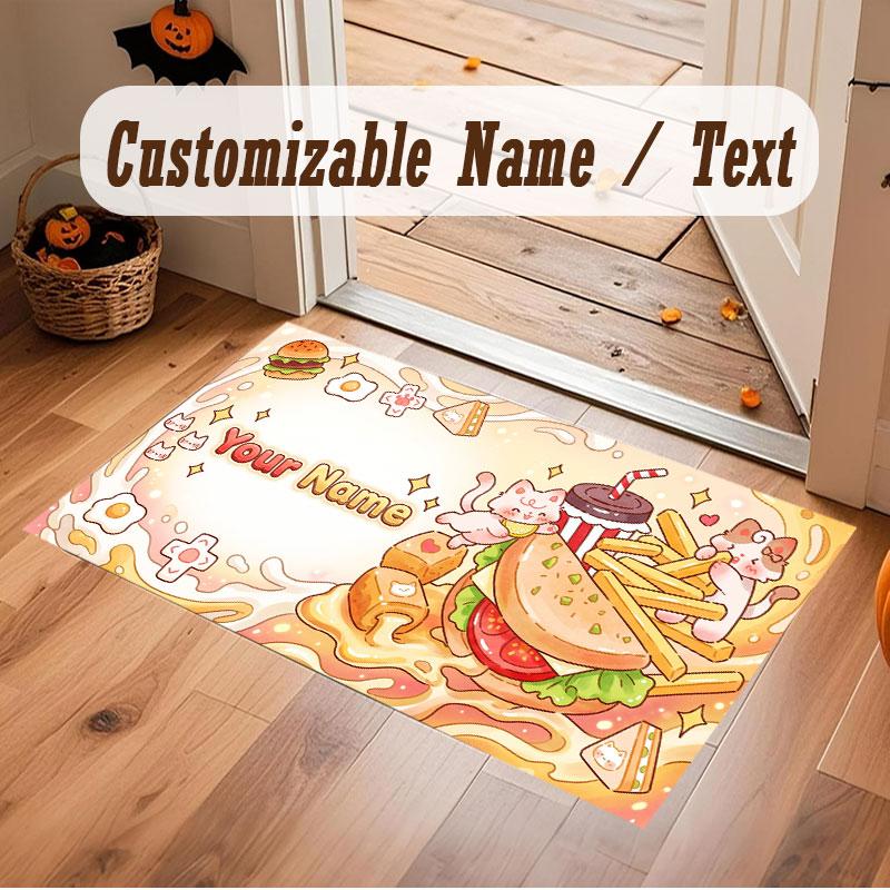 Cute Food Theme Crystal Velvet Floor Rug Personalized Custom Name Text Warm Carpet Home Decoration