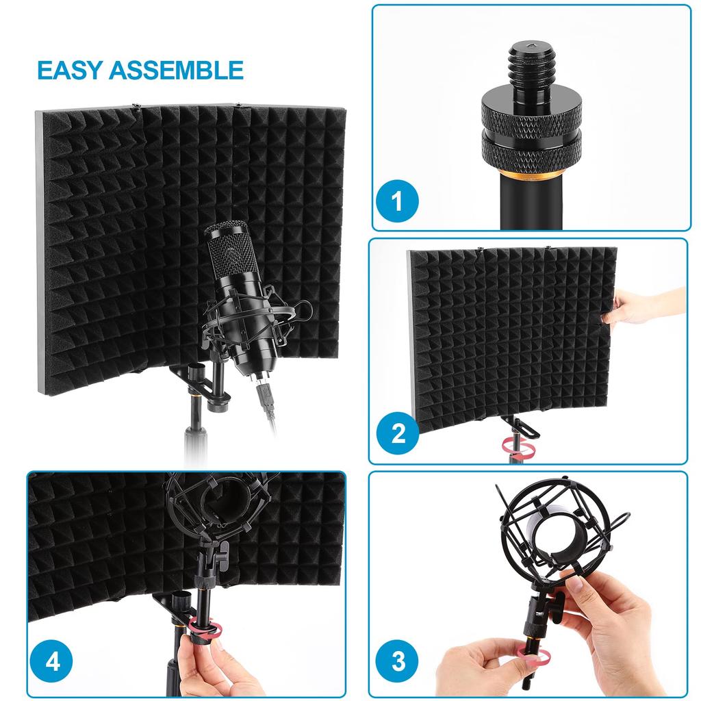 AGPTEK Microphone Isolation Studio Microphone Sound Absorbing Foam Marantz Vocal Reflection Microphone Stand Sound Shield Recording Sound Absorbing