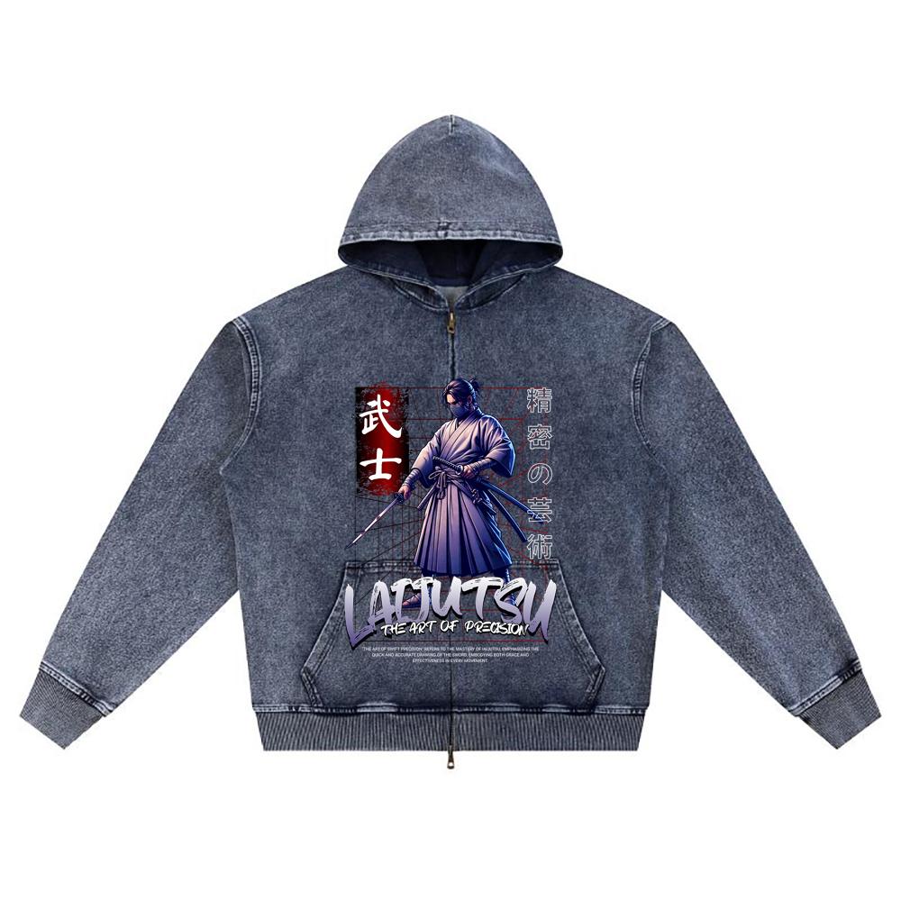

DTG print Knitted Denim Zip-Up Hoodie Laijutsu_ The Art of Precision Brother Print Zipper Hoodies XL