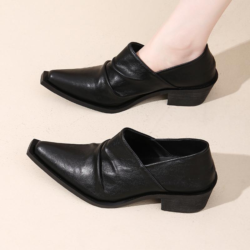 

Женские лоферы с острым носком, дизайнерская офисная кожаная обувь, платье, лето 2025, повседневная, для ходьбы, спортивная, zapatos de mujer 42 чёрный
