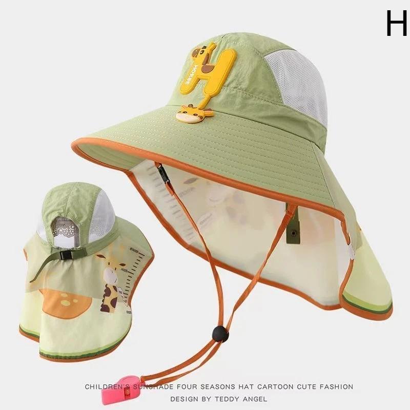 Cartoon Children'S Sunscreen Hat Beach Hat Uv Protection Summer Thin Breathable Large Brim Fisherman Hat With Windproof Rope