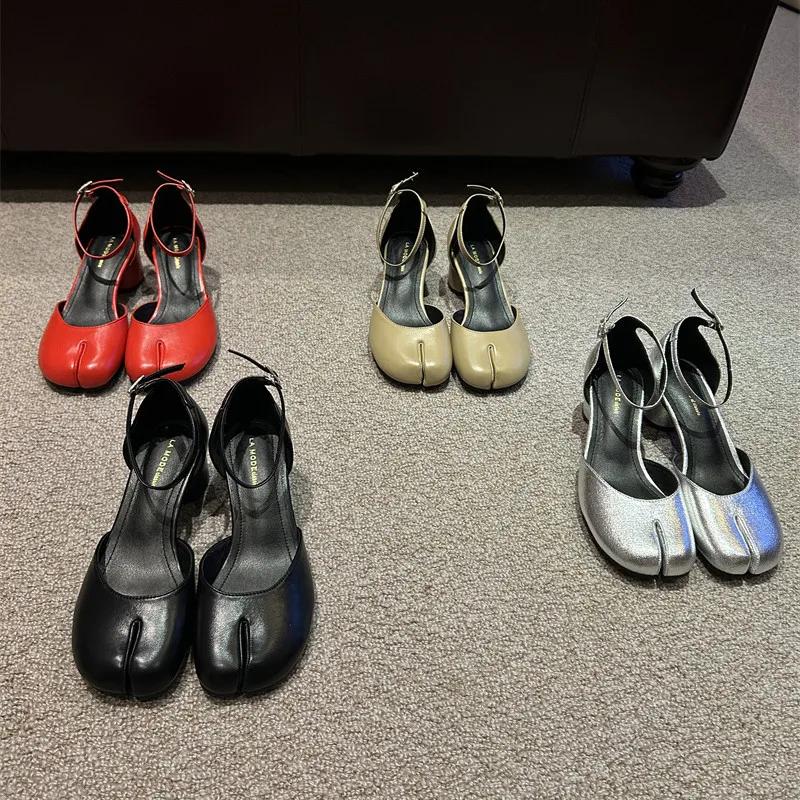 Módní Tabi Ninja Dámské Boty Kulatá Rozdělená Špička Mělké Sandály na Silném Podpatku Střední Podpatek Mary Janes Boty Dámské Lodičky Mujer